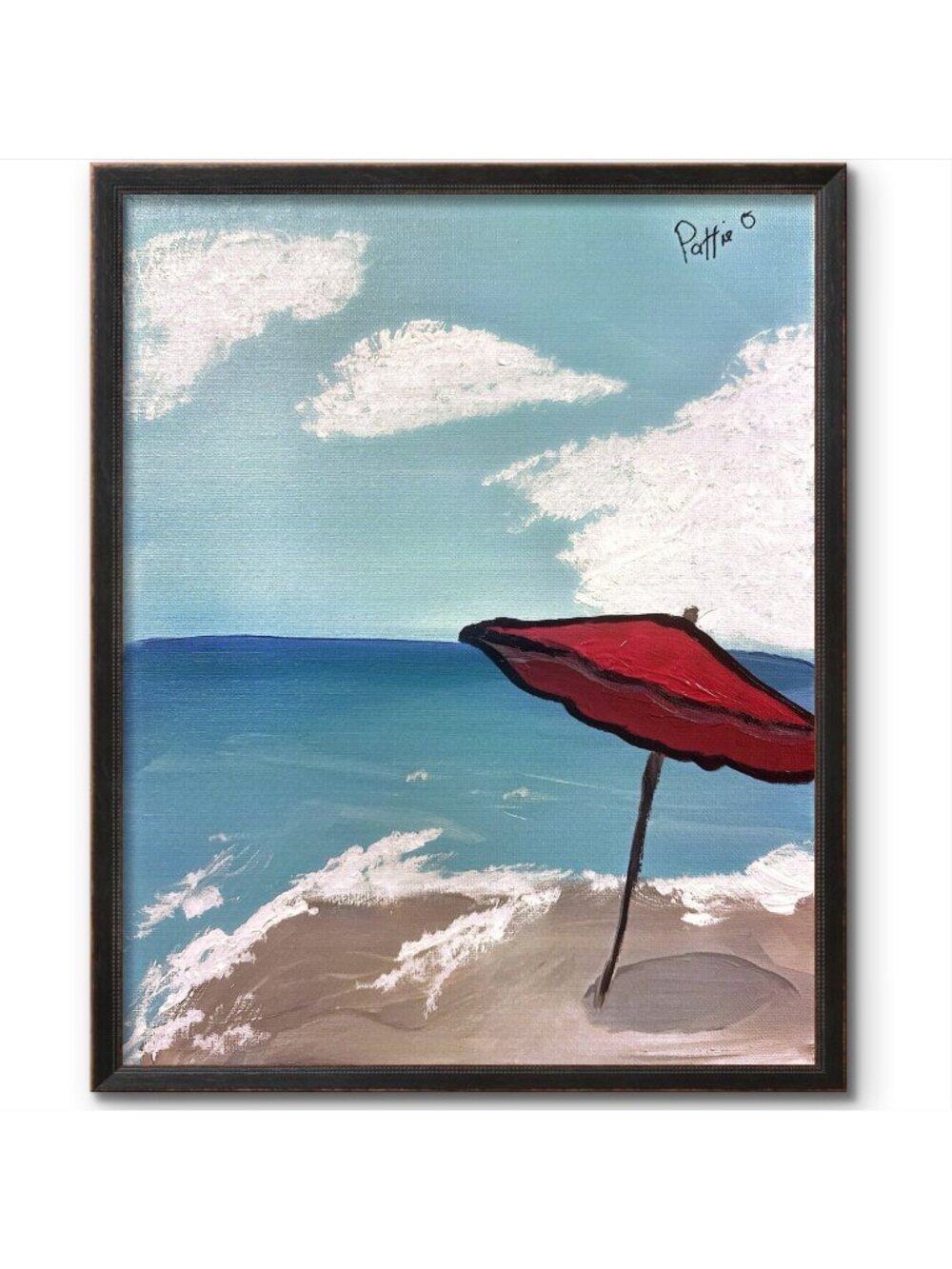 Beach Umbrella Wall Art Original Acrylic Painting 11x14 Canvas Coastal Decor
